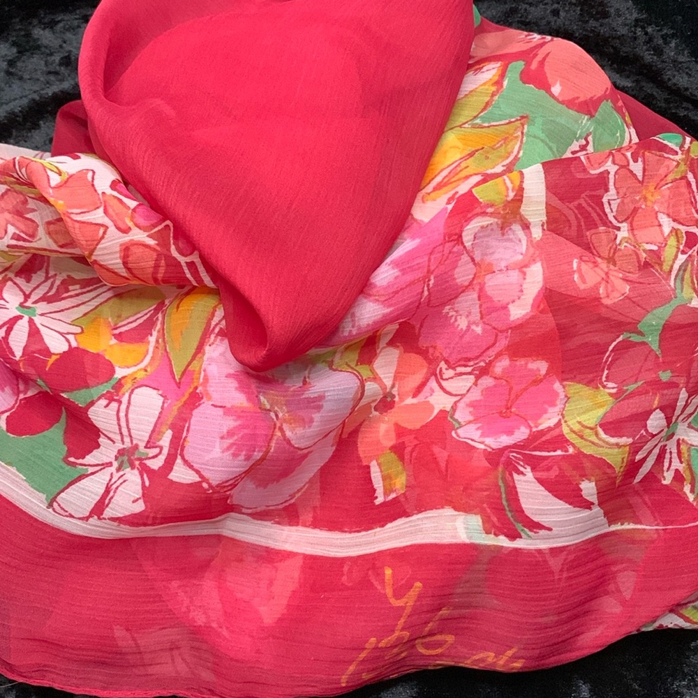 Hot pink, floral scarf.